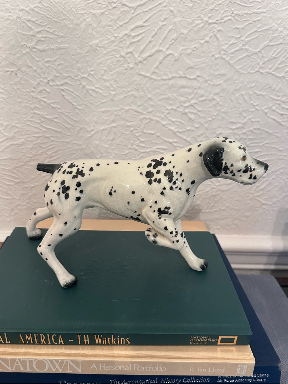Vintage Ceramic Glazed Dalmatian Dog Figurine Japan White Black